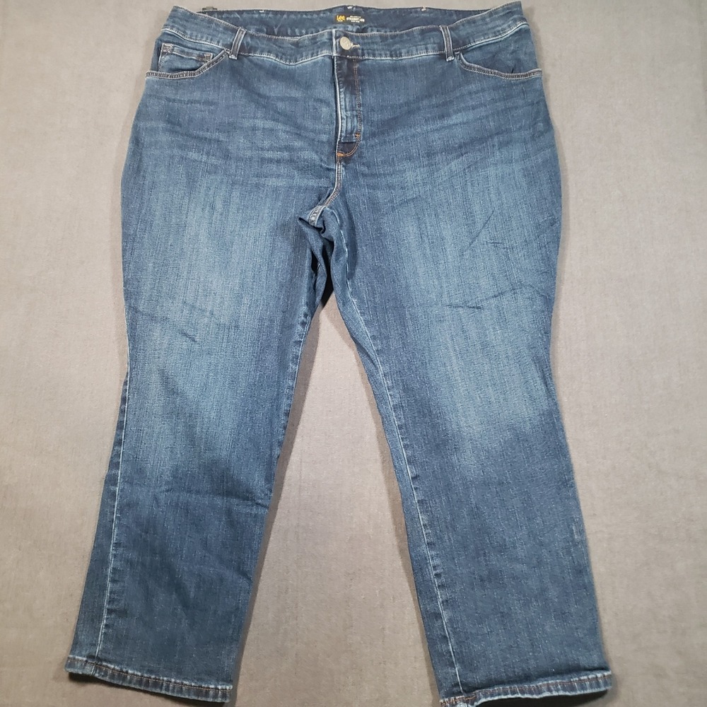 Lee Jeans Womens 26W Petite Blue Relaxed Straight Leg High Rise Instantly Slims